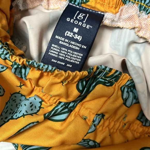 George Cactus Print Yellow Swim Shorts Size M - Picture 2 of 2